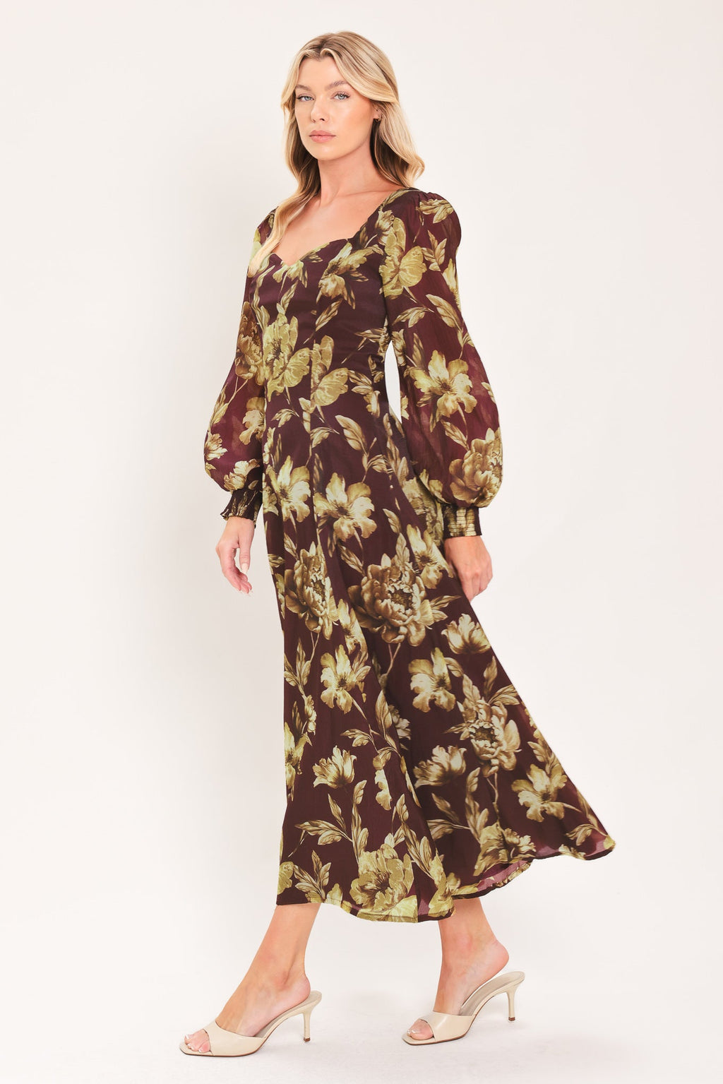 Mulberry Floral Drift Midi Dress