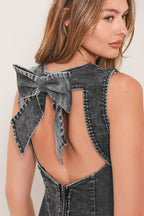 Vintage Charcoal Sculpt Denim Midi Sheath Dress