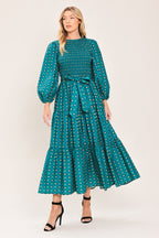 Ocean Dot Ruffle Midi Dress
