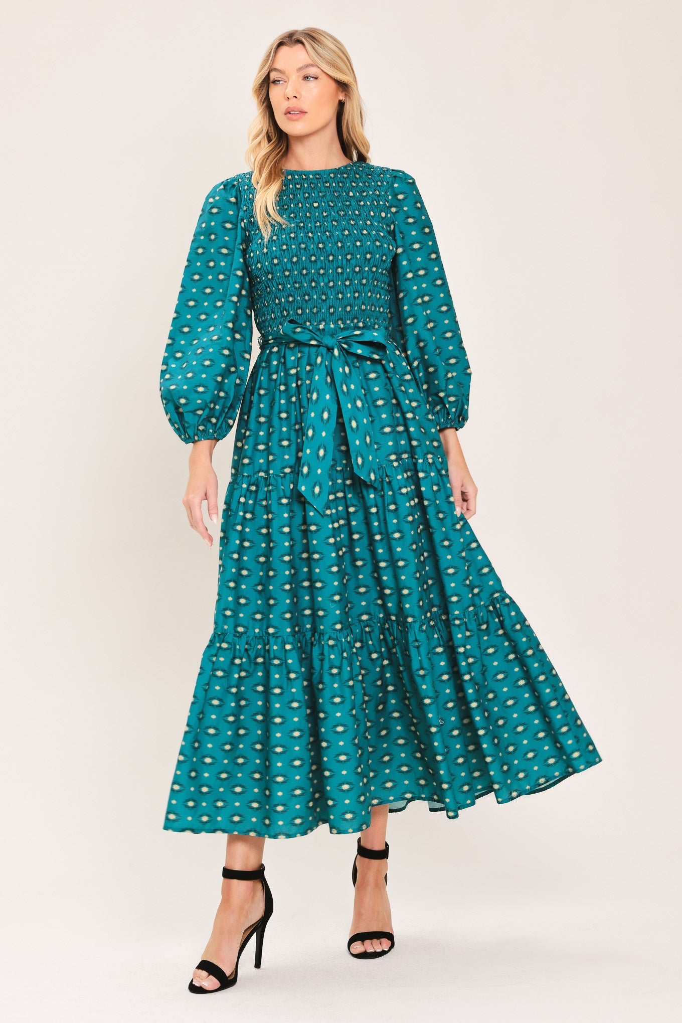 Ocean Dot Ruffle Midi Dress