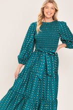 Ocean Dot Ruffle Midi Dress
