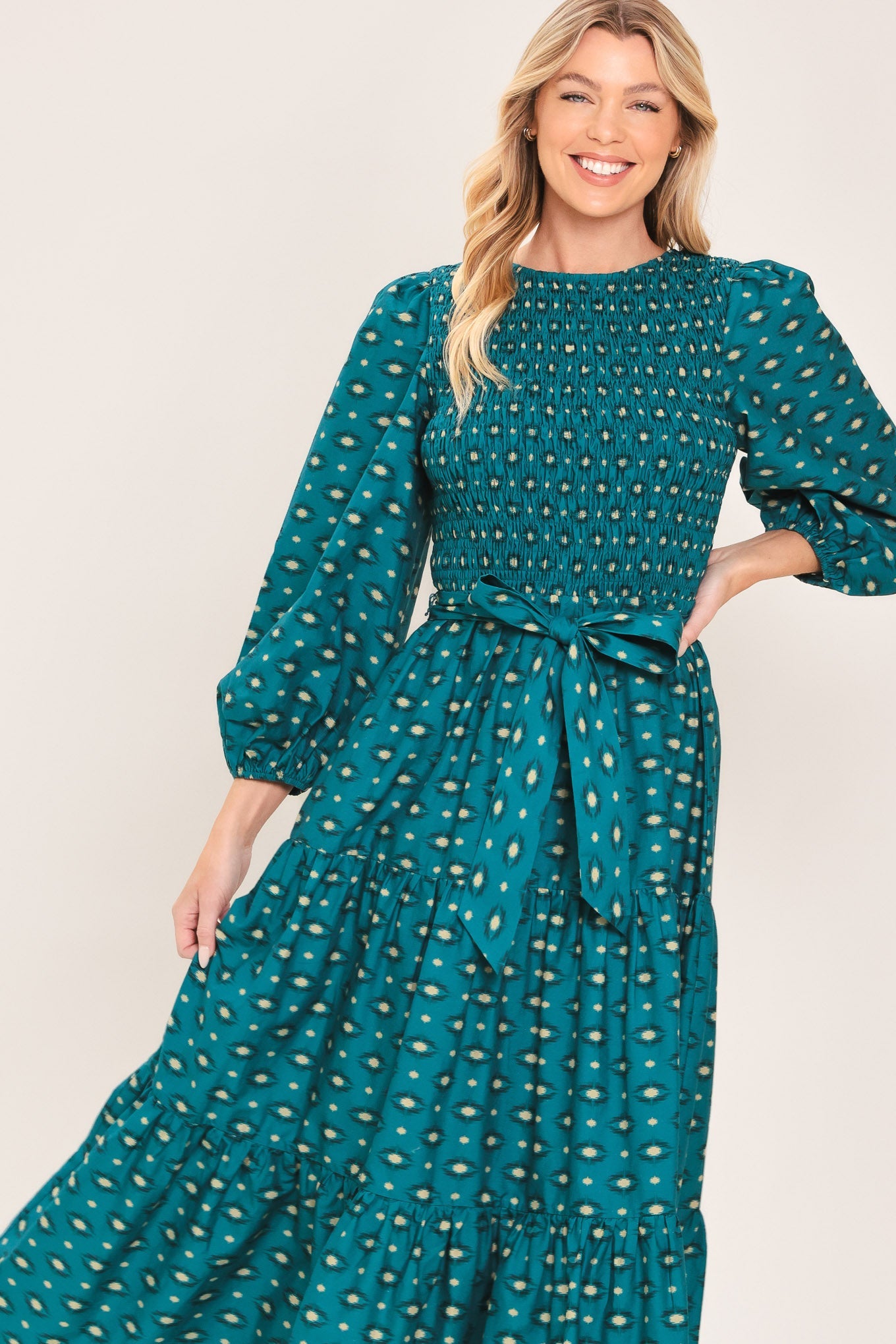 Ocean Dot Ruffle Midi Dress