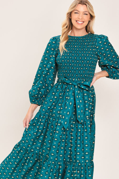 Ocean Dot Ruffle Midi Dress