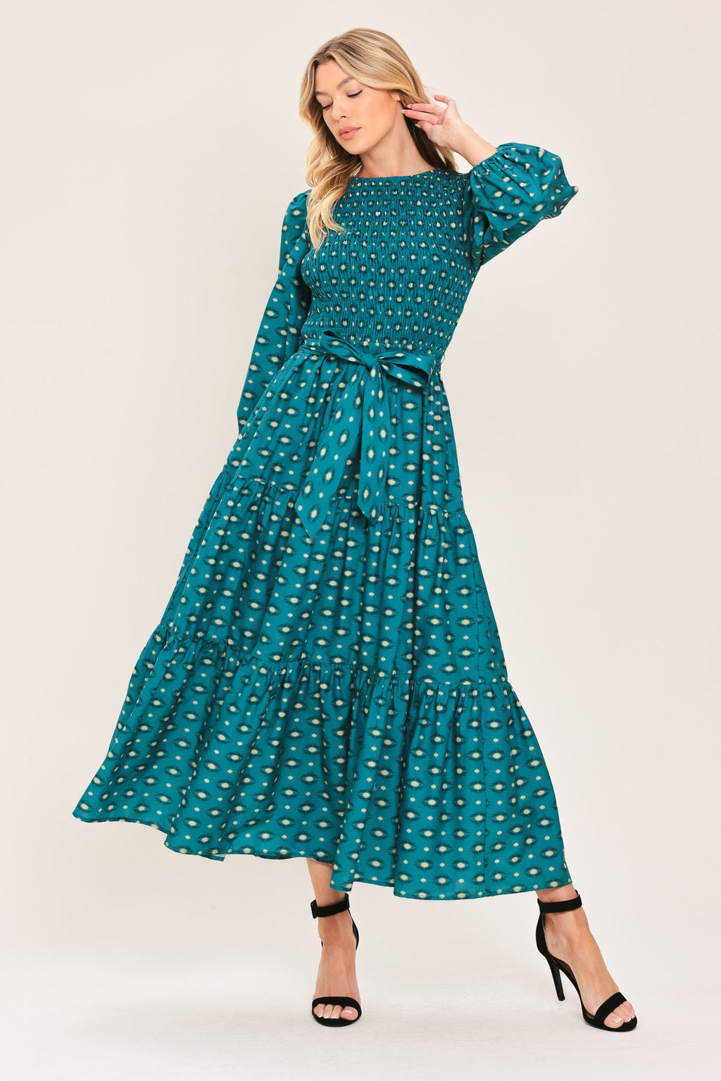 Ocean Dot Ruffle Midi Dress