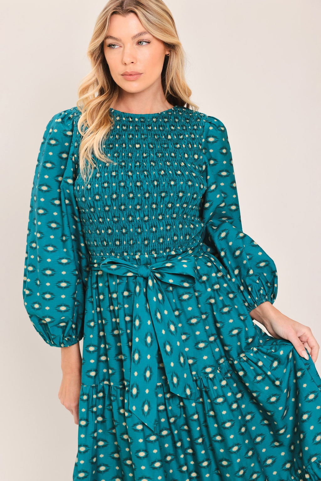 Ocean Dot Ruffle Midi Dress