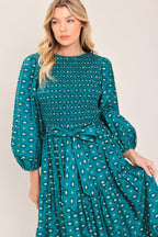 Ocean Dot Ruffle Midi Dress