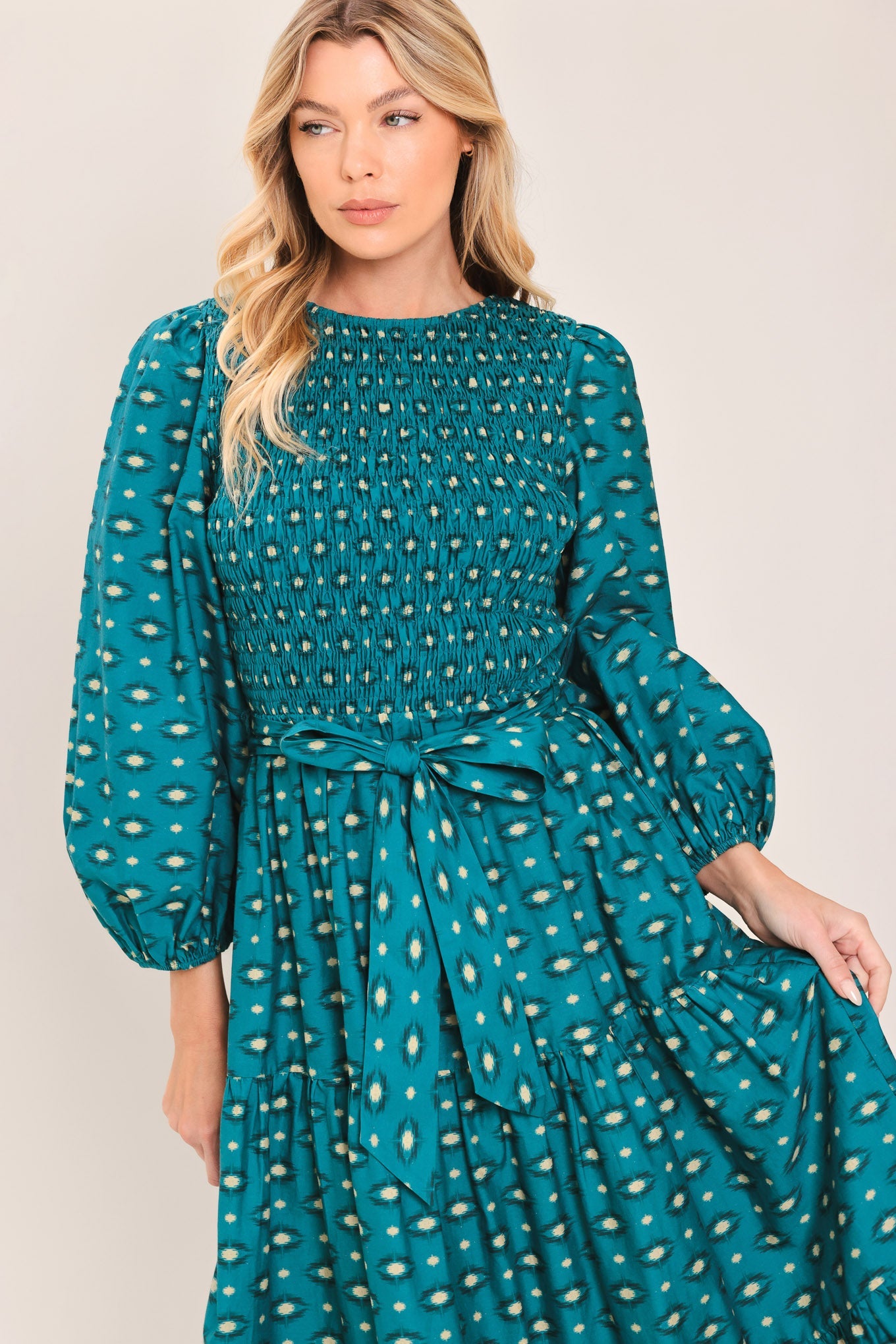 Ocean Dot Ruffle Midi Dress