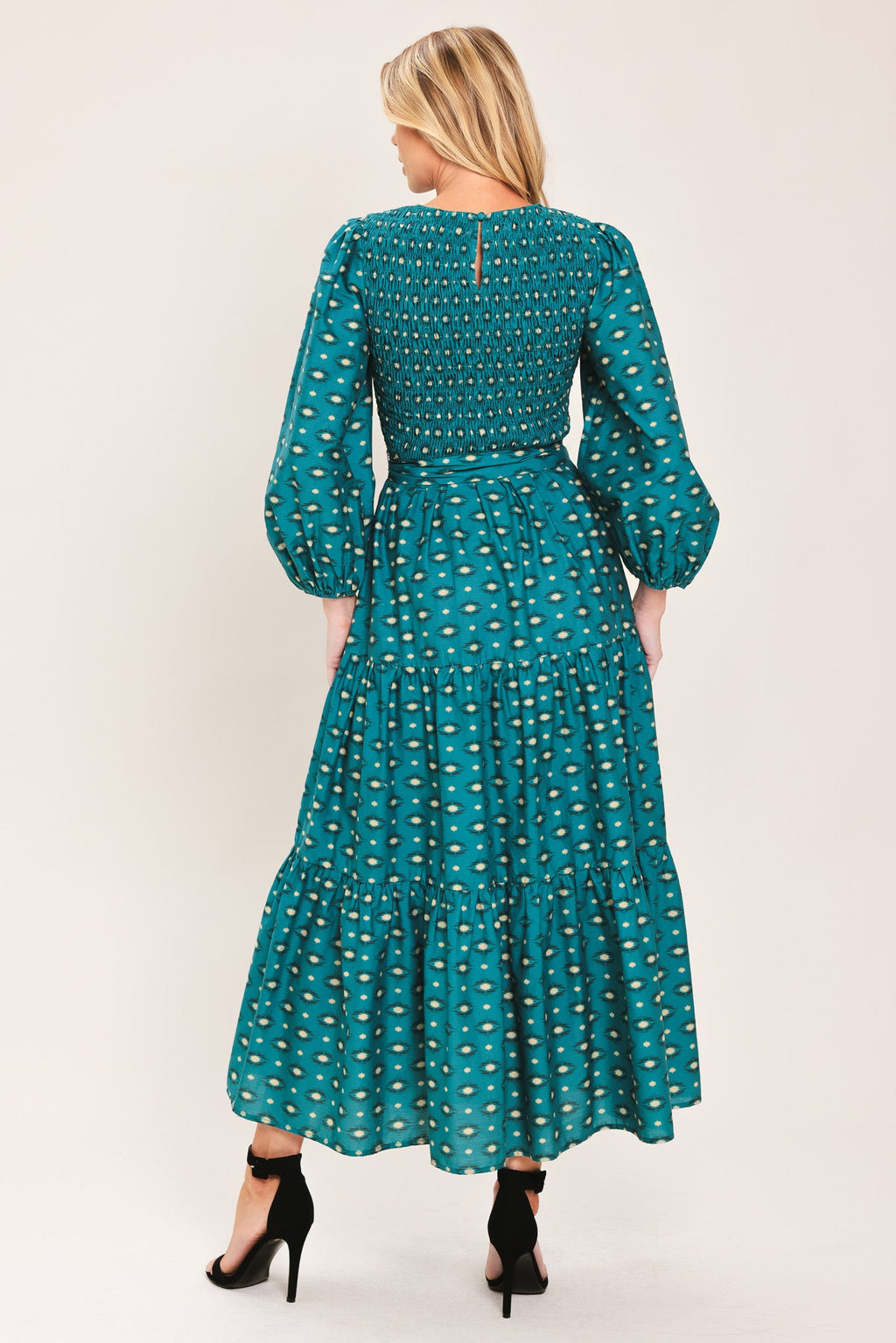 Ocean Dot Ruffle Midi Dress