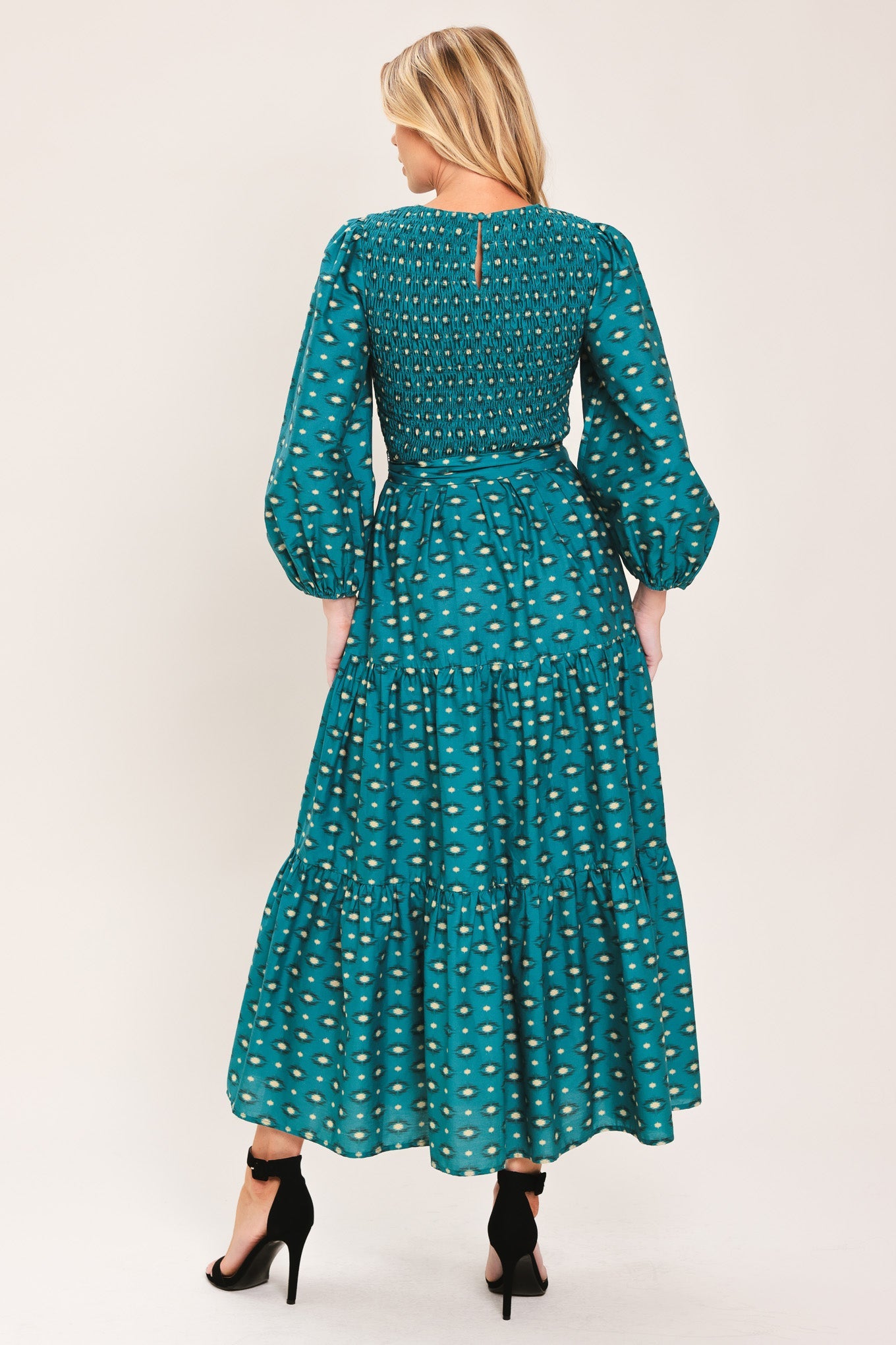 Ocean Dot Ruffle Midi Dress