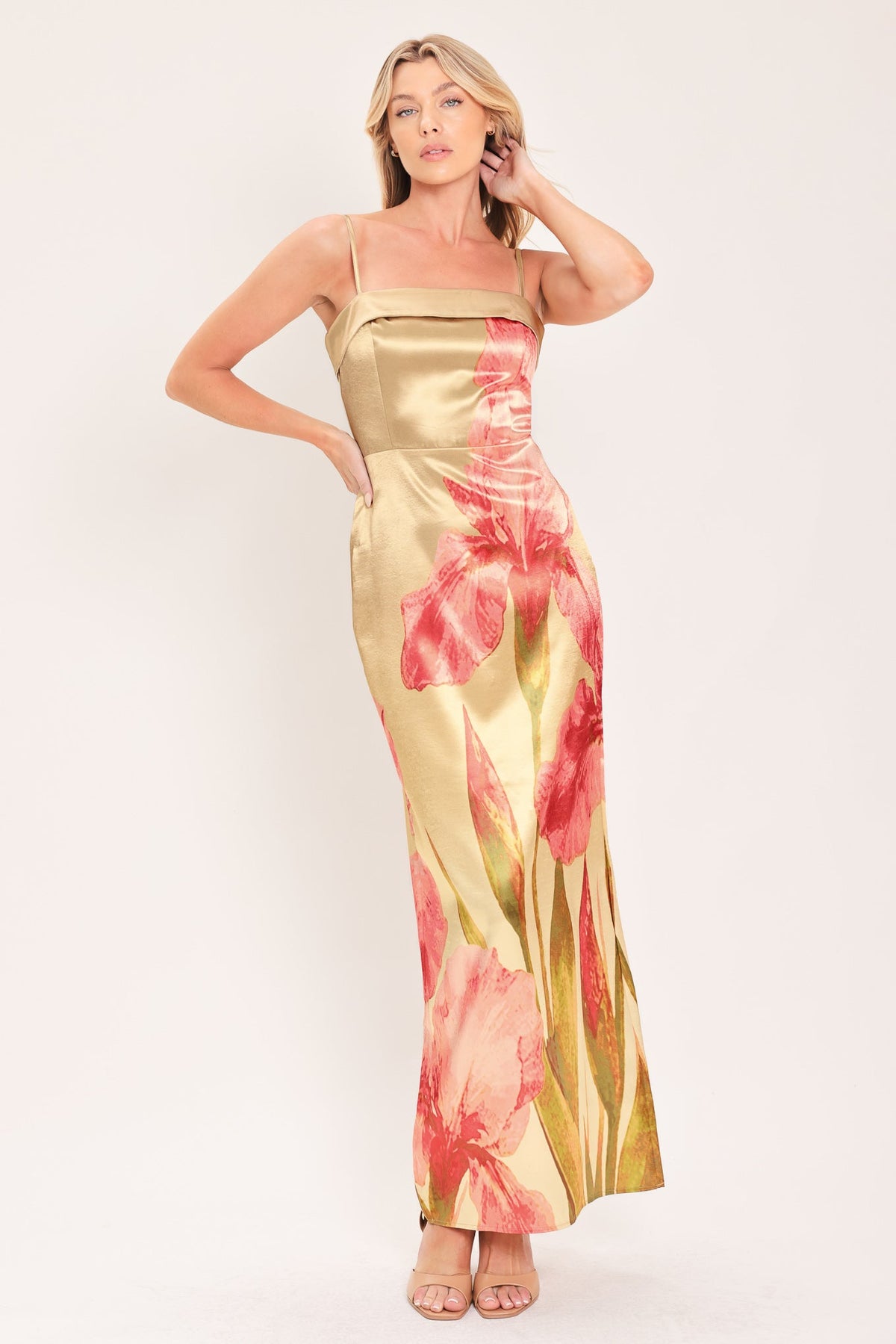 Rosé Garden Gleam Column Maxi Dress