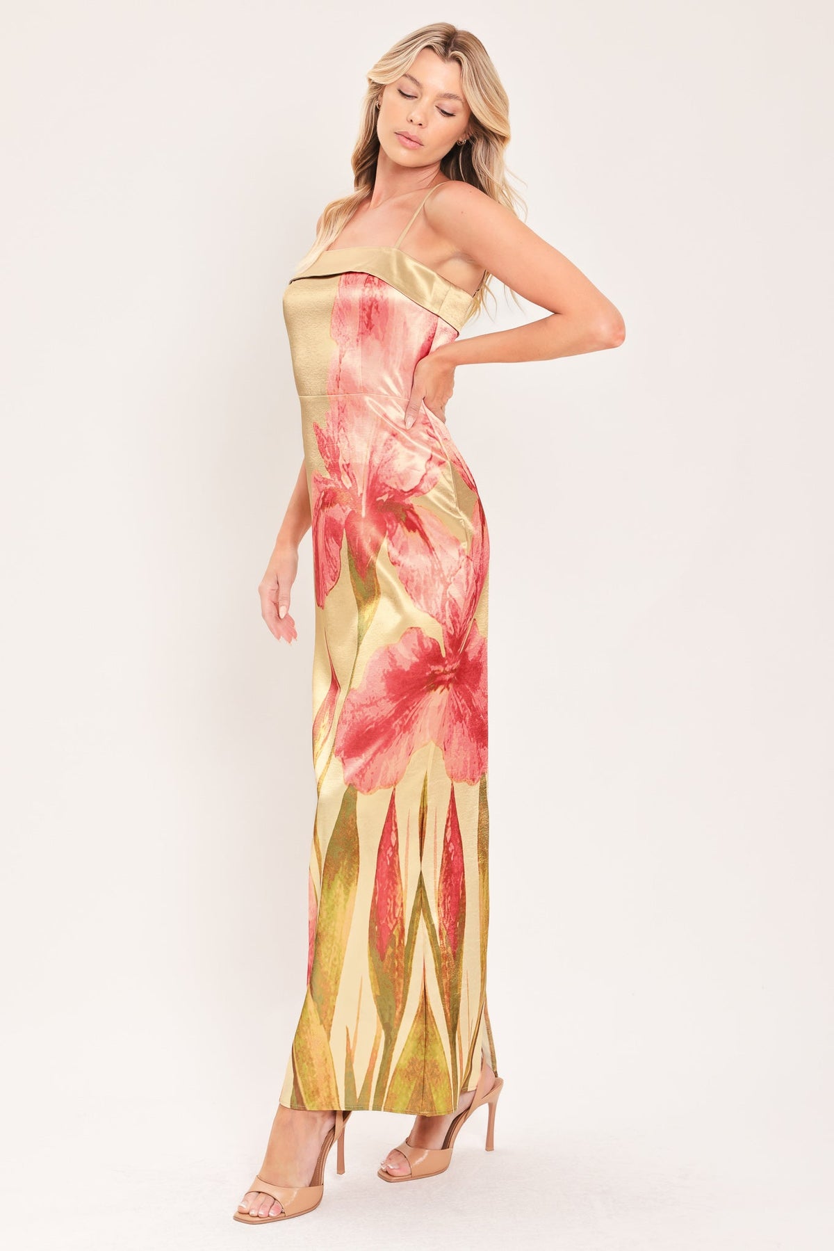 Rosé Garden Gleam Column Maxi Dress
