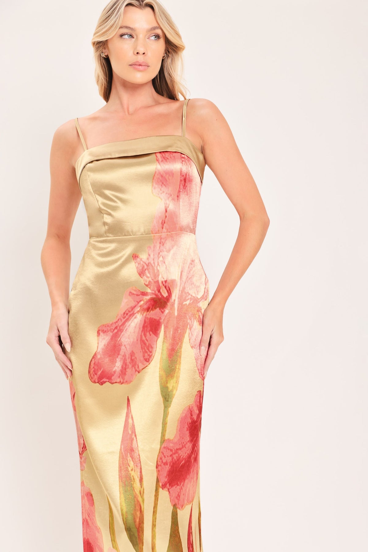 Rosé Garden Gleam Column Maxi Dress