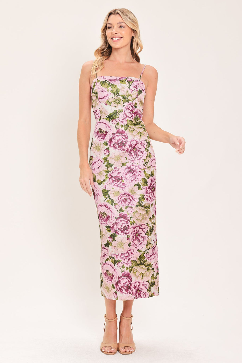 Powder Petal Poise Jacquard Column Dress