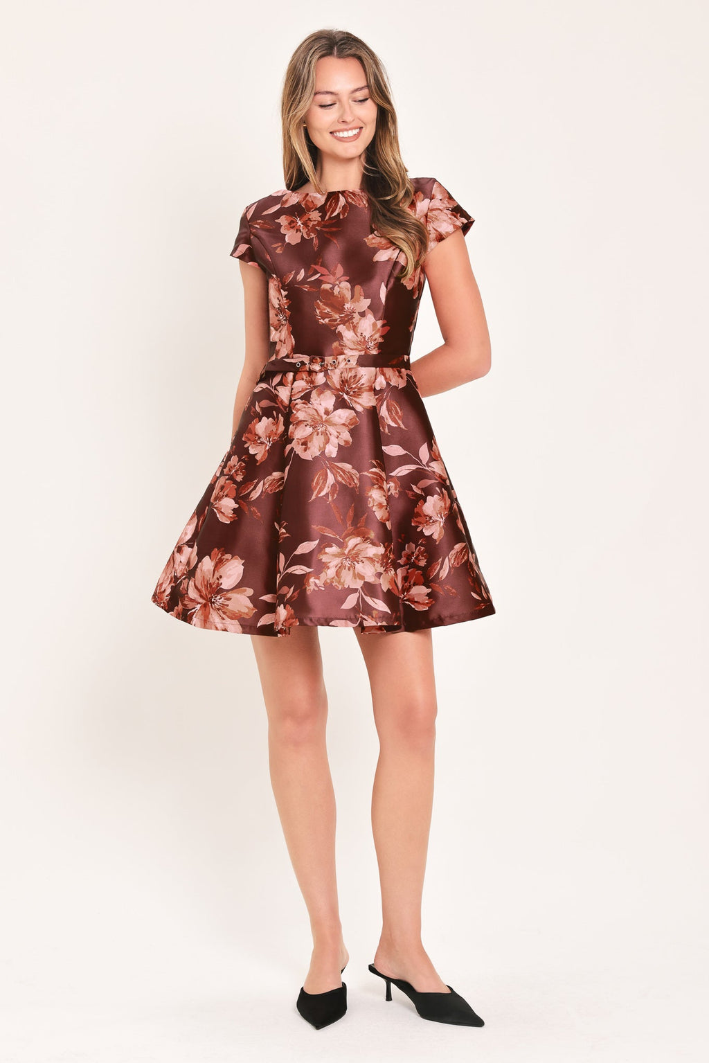 Mahogany Floral Kiss Mini Dress