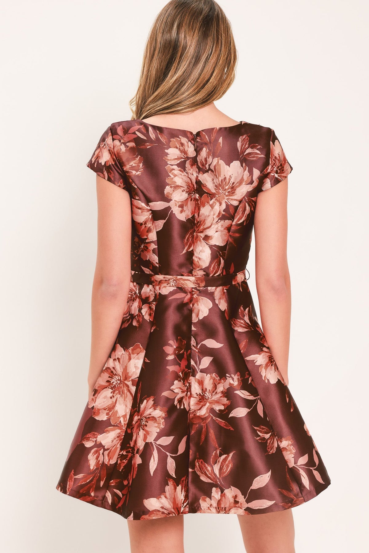 Mahogany Floral Kiss Mini Dress