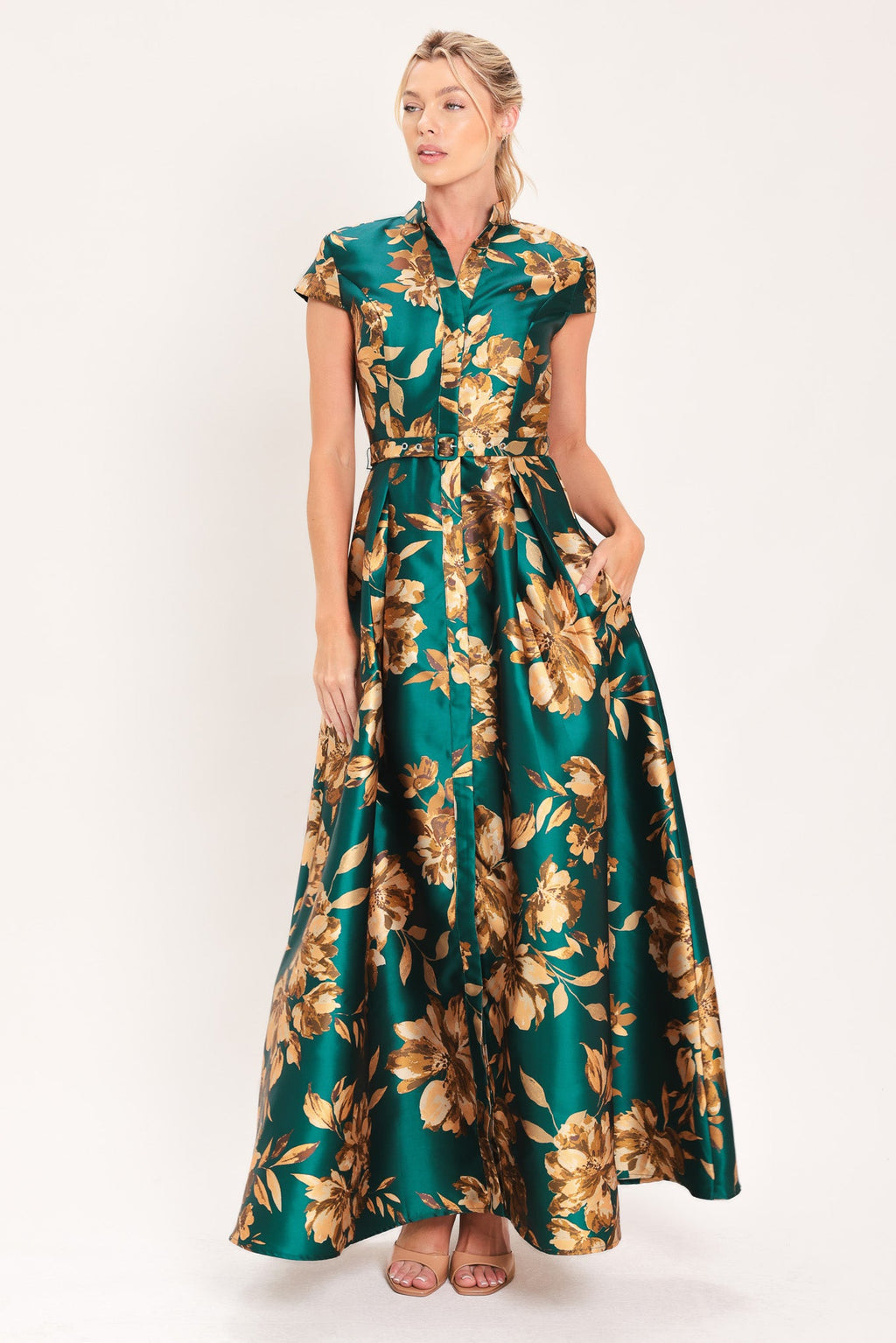 Emerald Golden Bloom Maxi Dress