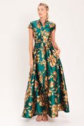 Emerald Golden Bloom Maxi Dress