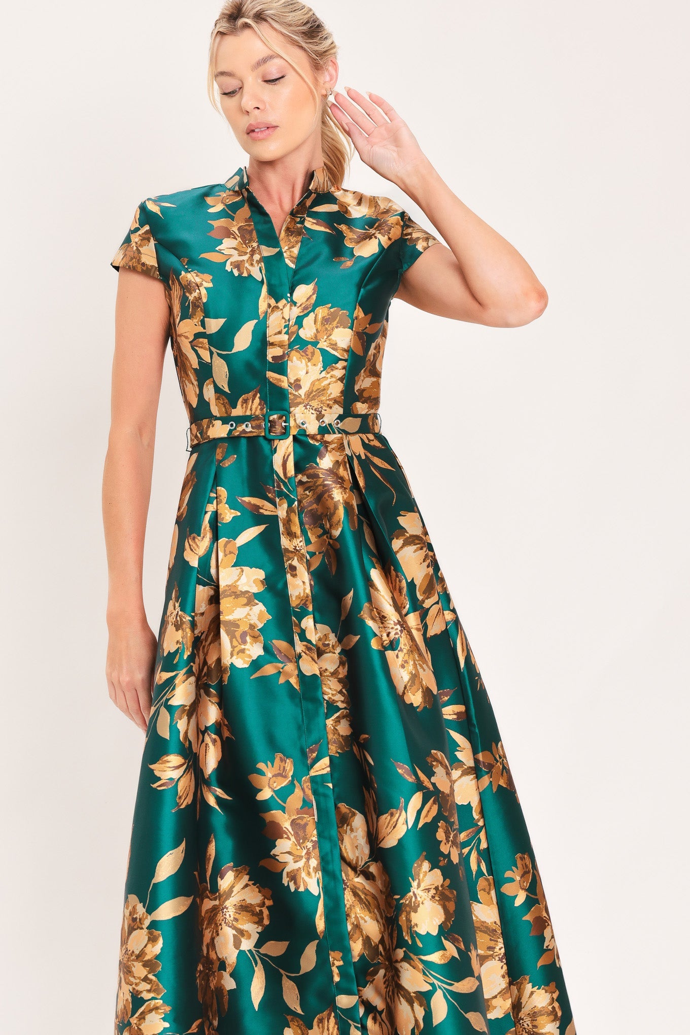 Emerald Golden Bloom Maxi Dress