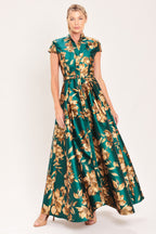 Emerald Golden Bloom Maxi Dress