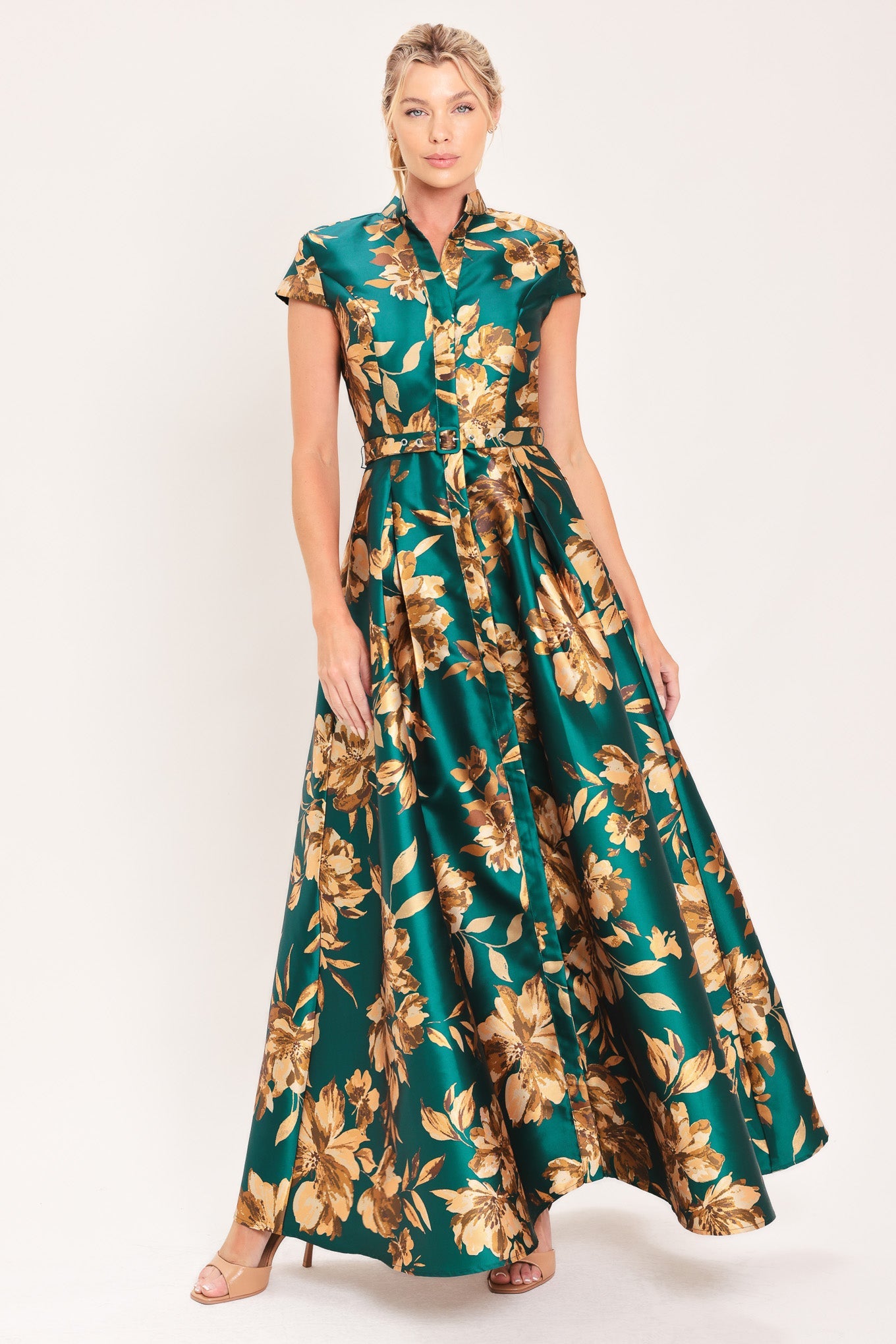 Emerald Golden Bloom Maxi Dress