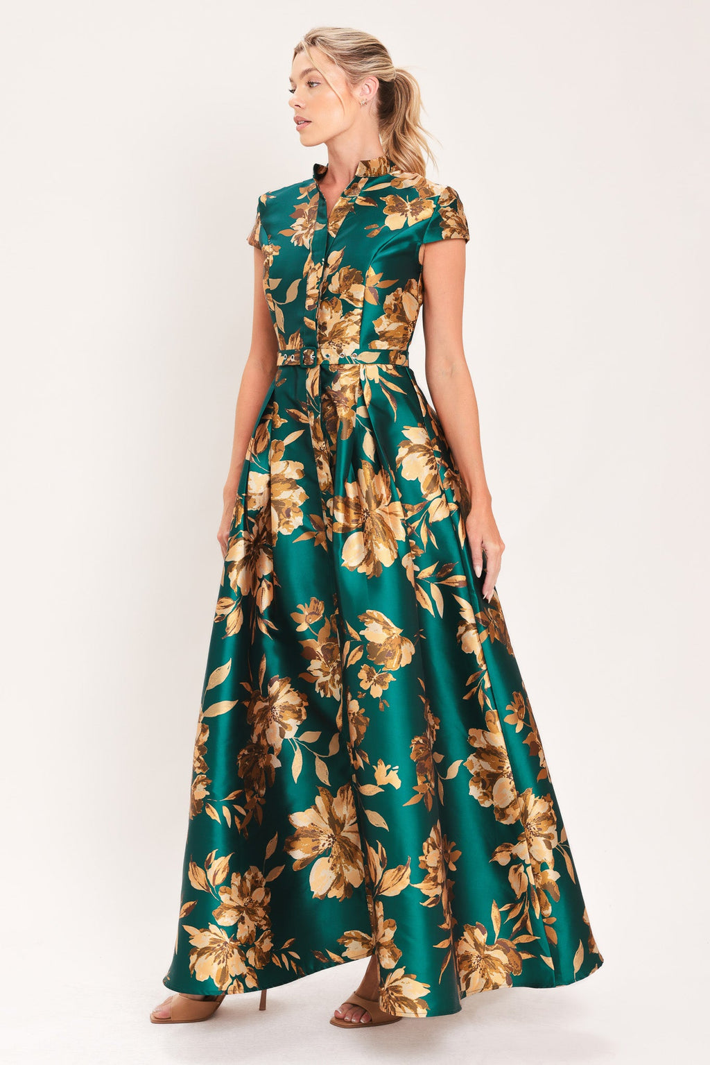 Emerald Golden Bloom Maxi Dress