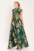 Emerald Golden Bloom Maxi Dress