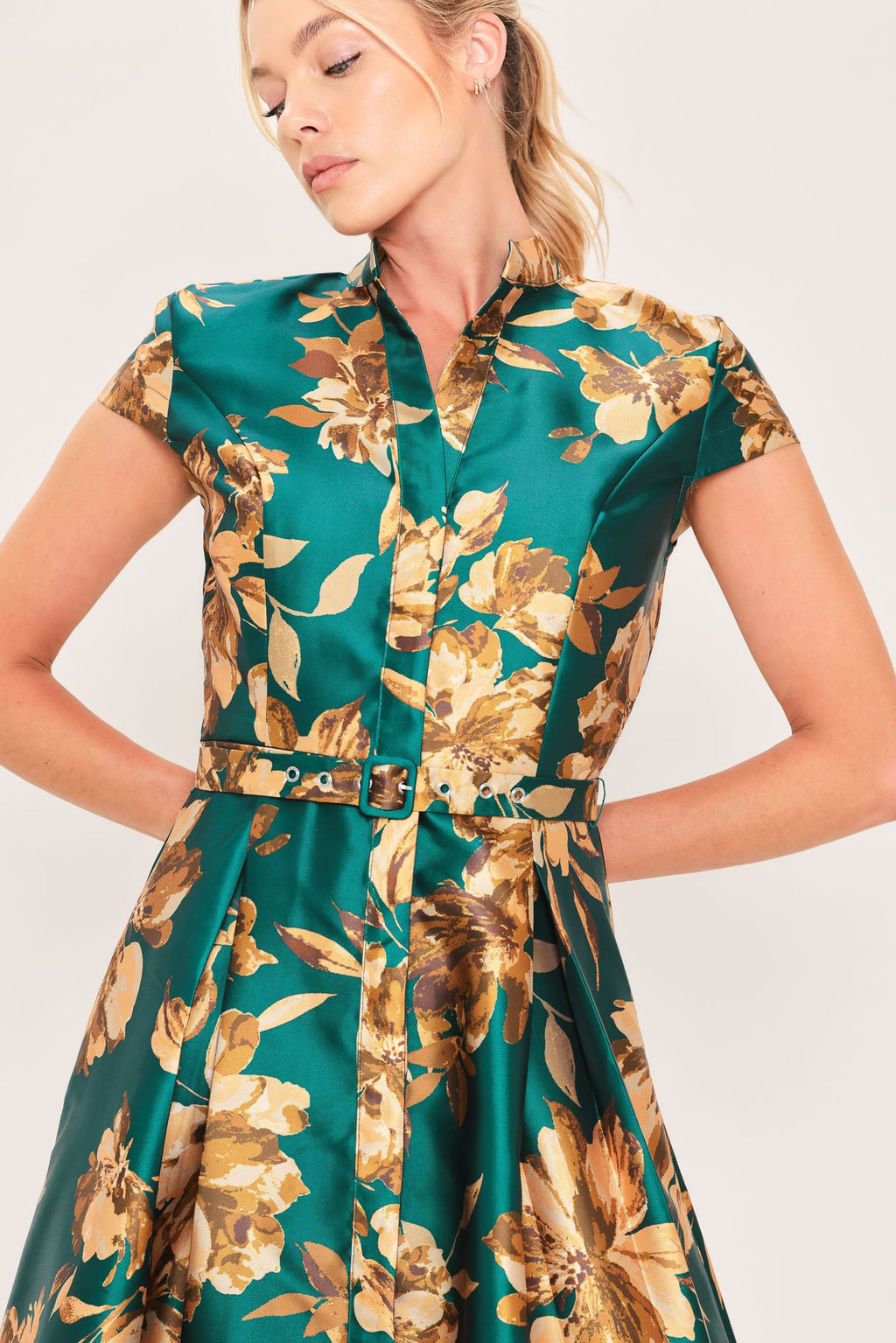 Emerald Golden Bloom Maxi Dress