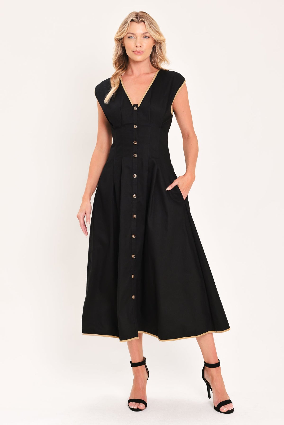 Nightfall Gold Accent Midi Dress