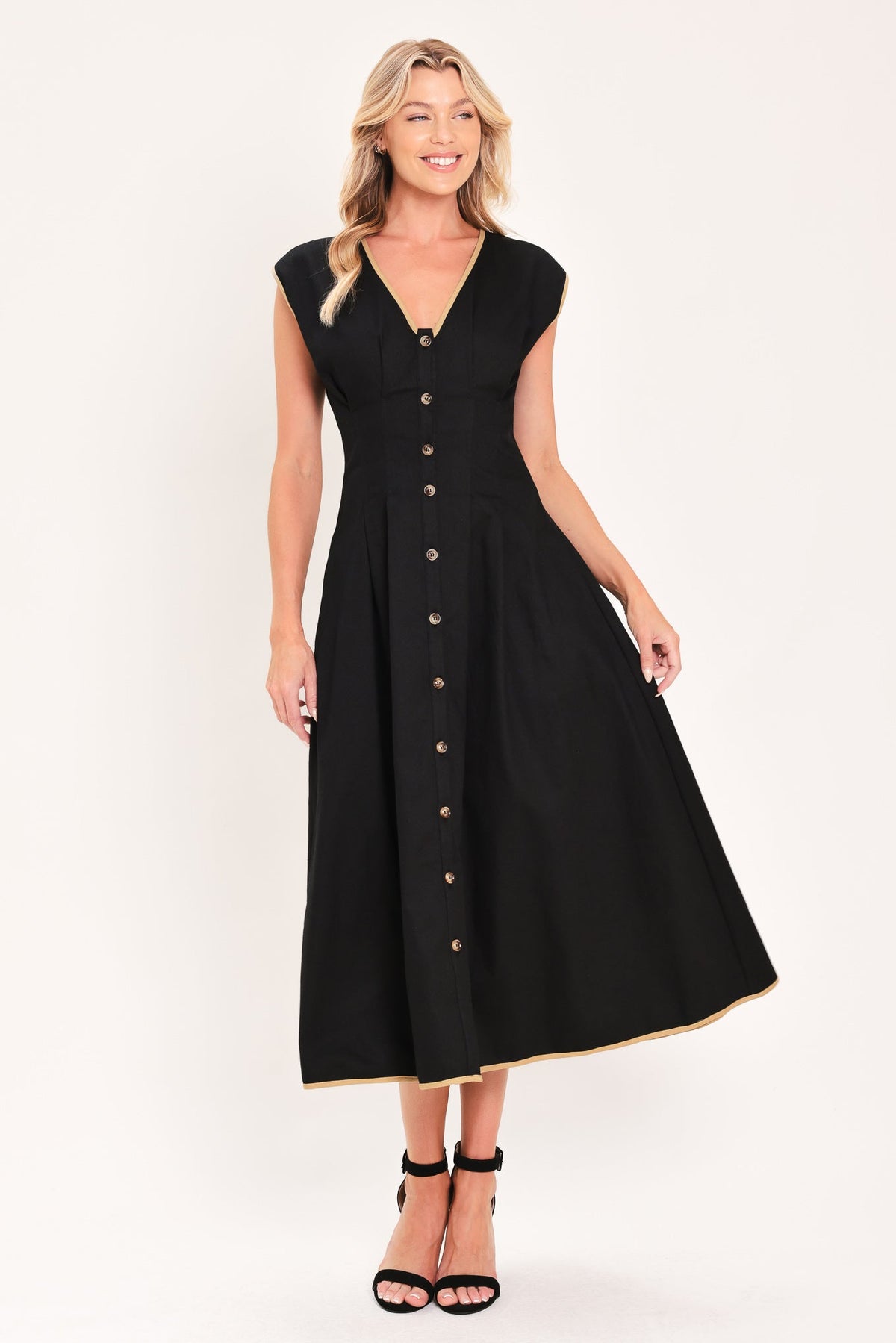 Nightfall Gold Accent Midi Dress