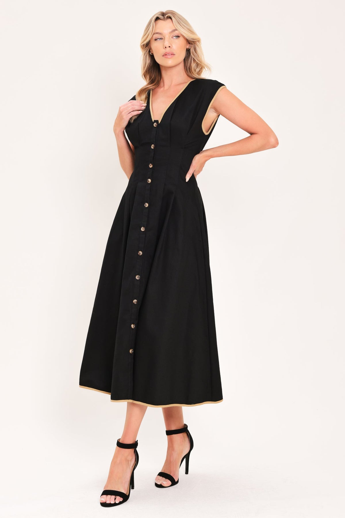 Nightfall Gold Accent Midi Dress