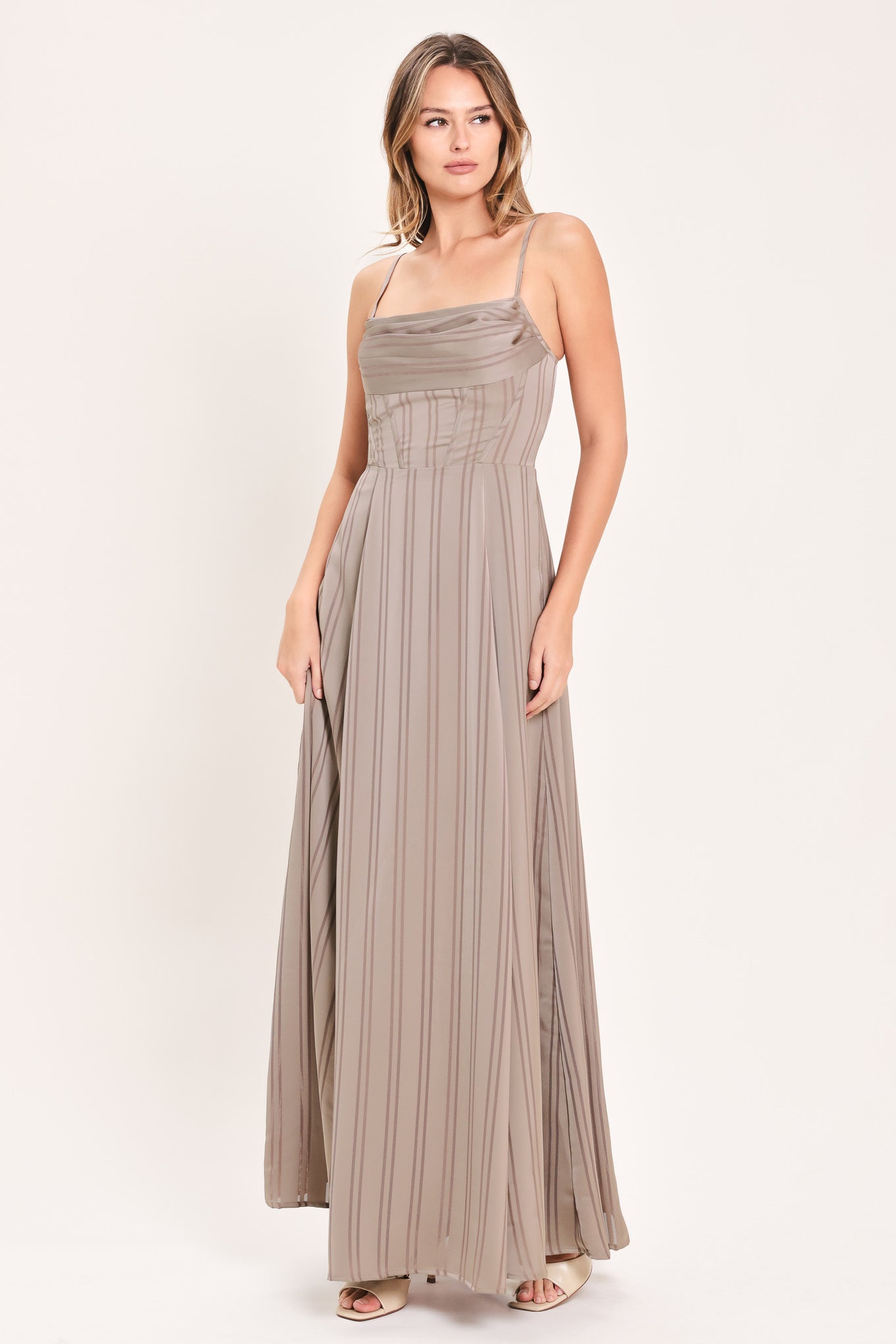 Misted Silk Daybreak Shadow Stripe Maxi Dress