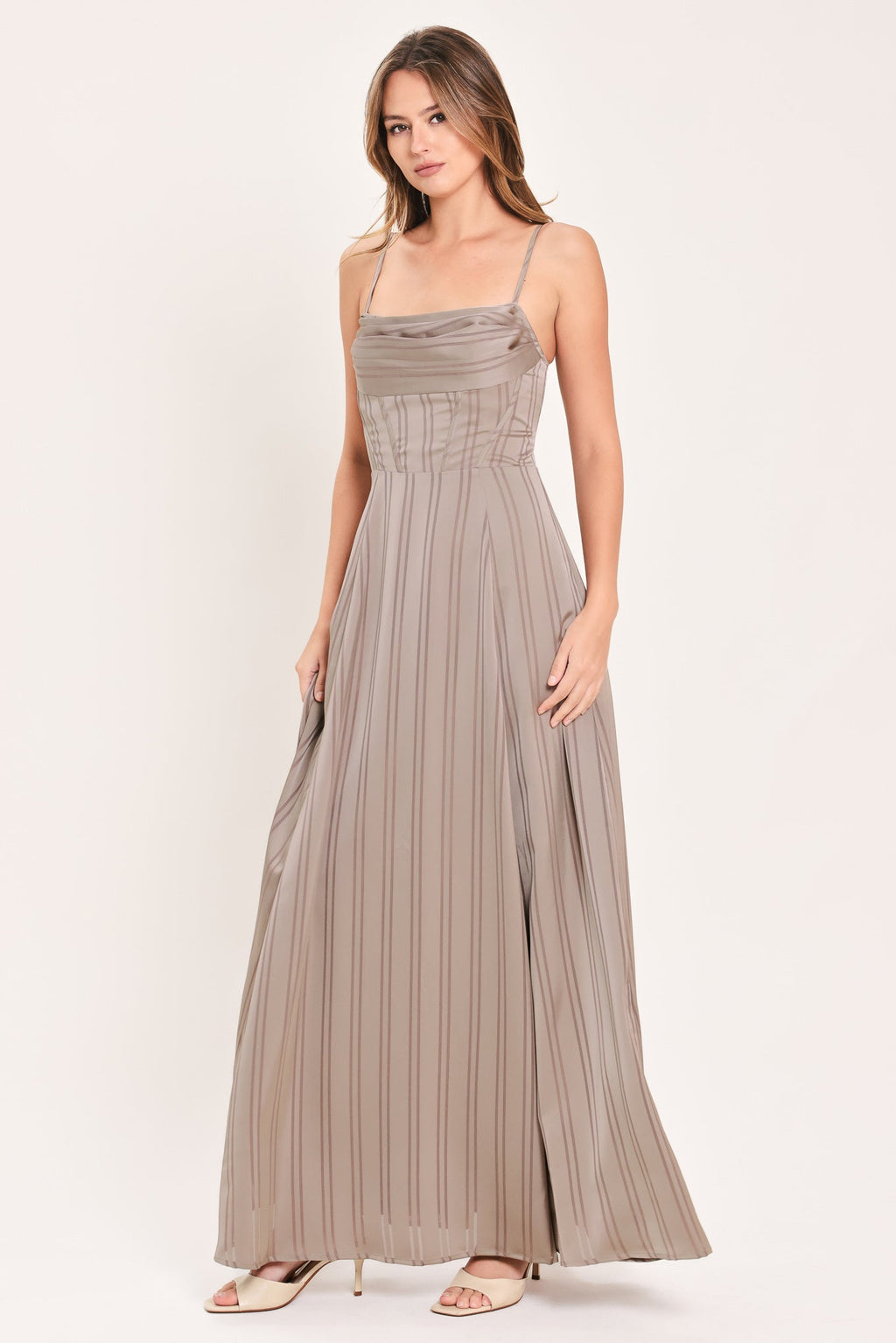 Misted Silk Daybreak Shadow Stripe Maxi Dress