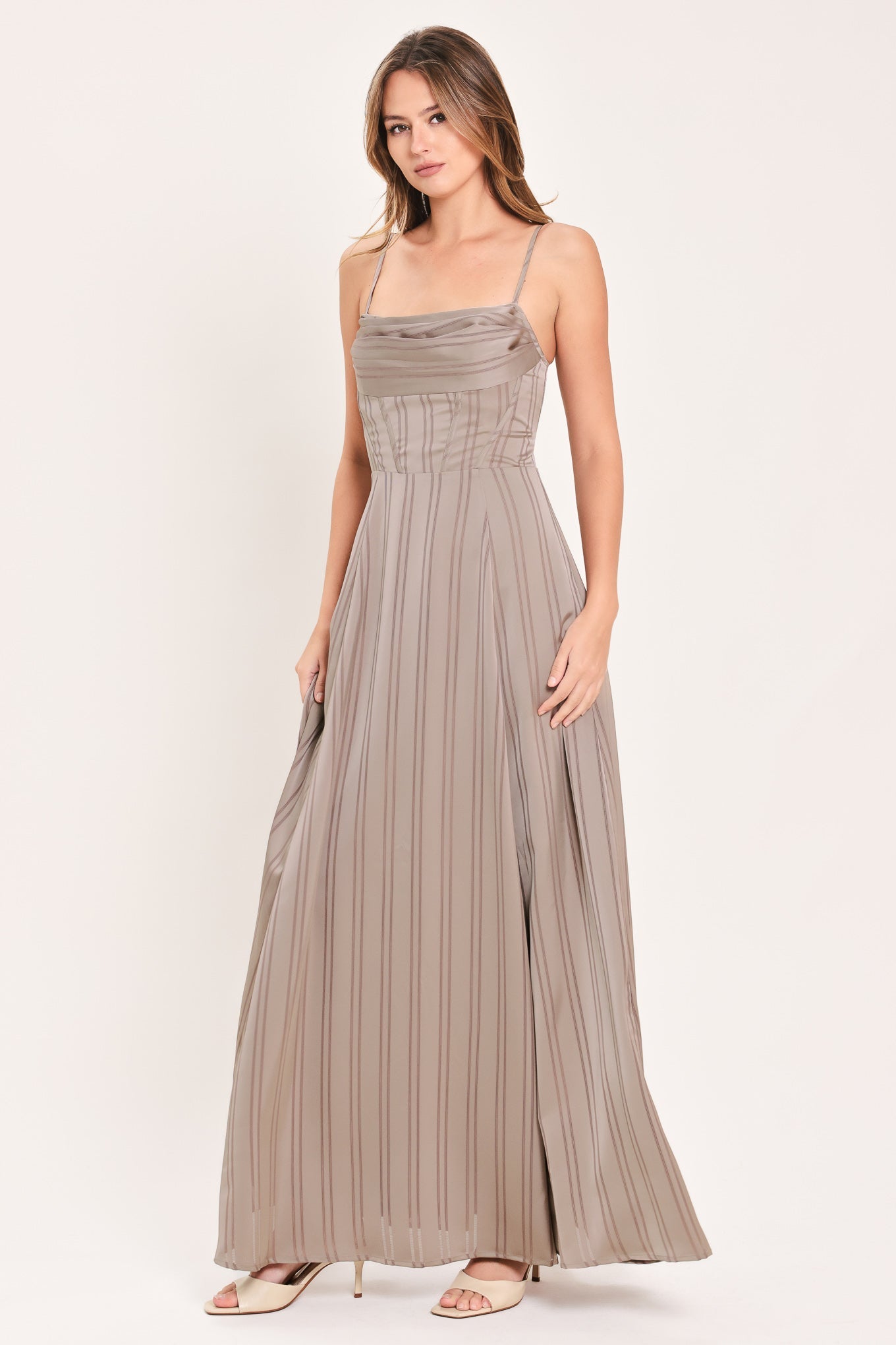 Misted Silk Daybreak Shadow Stripe Maxi Dress