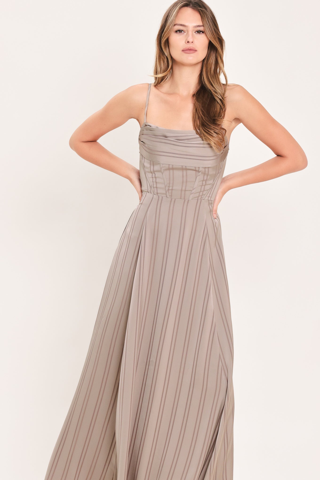 Misted Silk Daybreak Shadow Stripe Maxi Dress