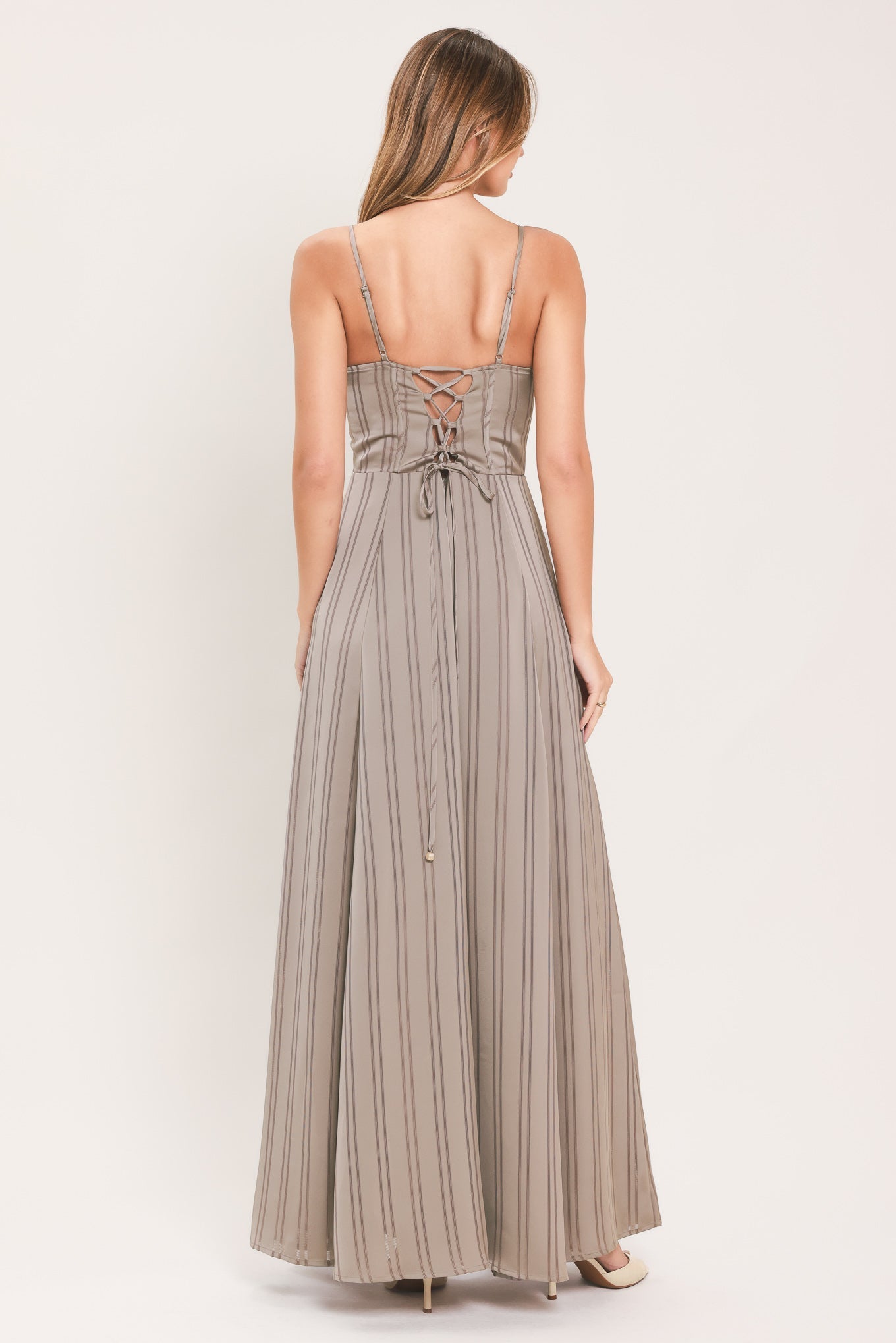 Misted Silk Daybreak Shadow Stripe Maxi Dress