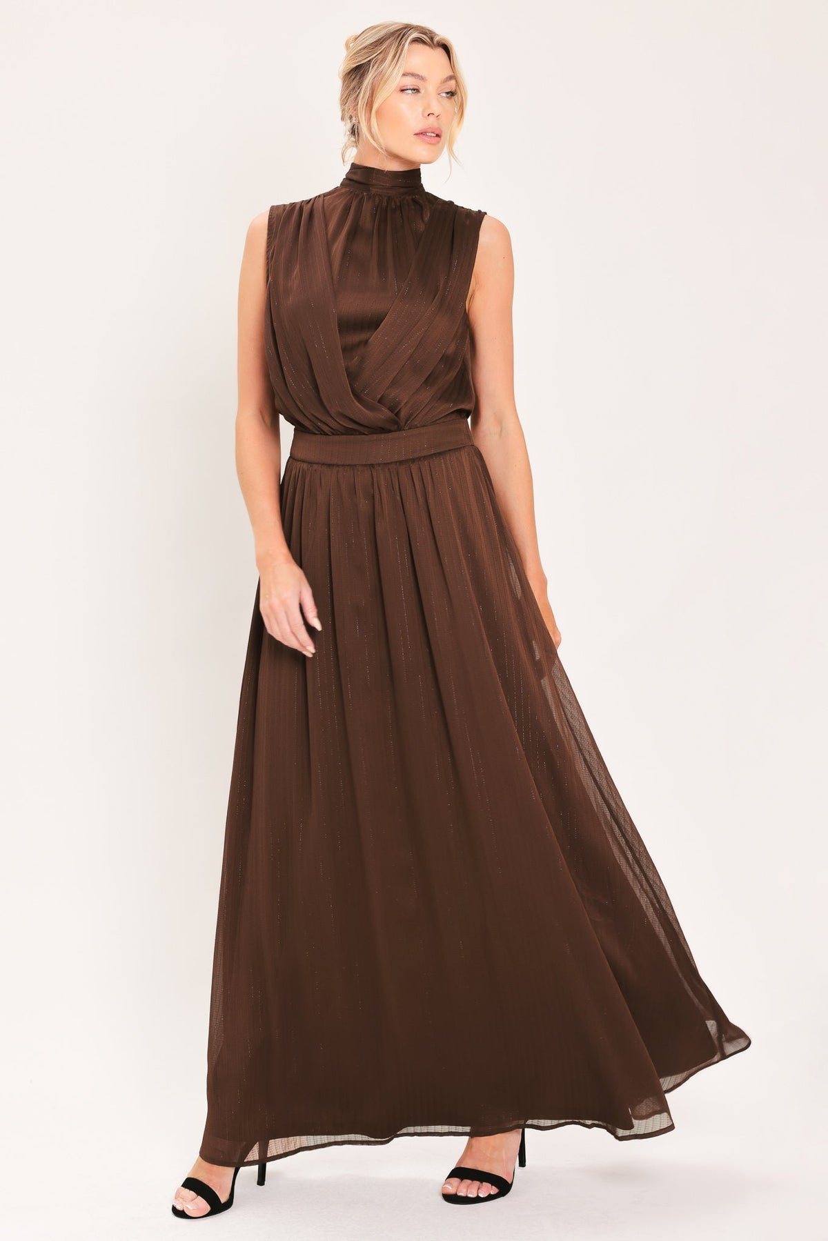 Espresso Gathered Glow Maxi Dress