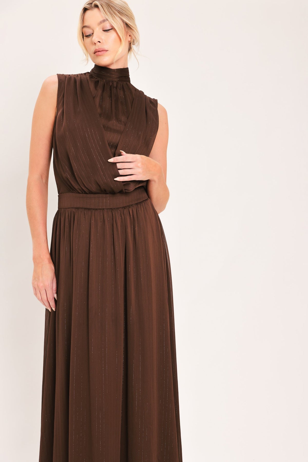 Espresso Gathered Glow Maxi Dress