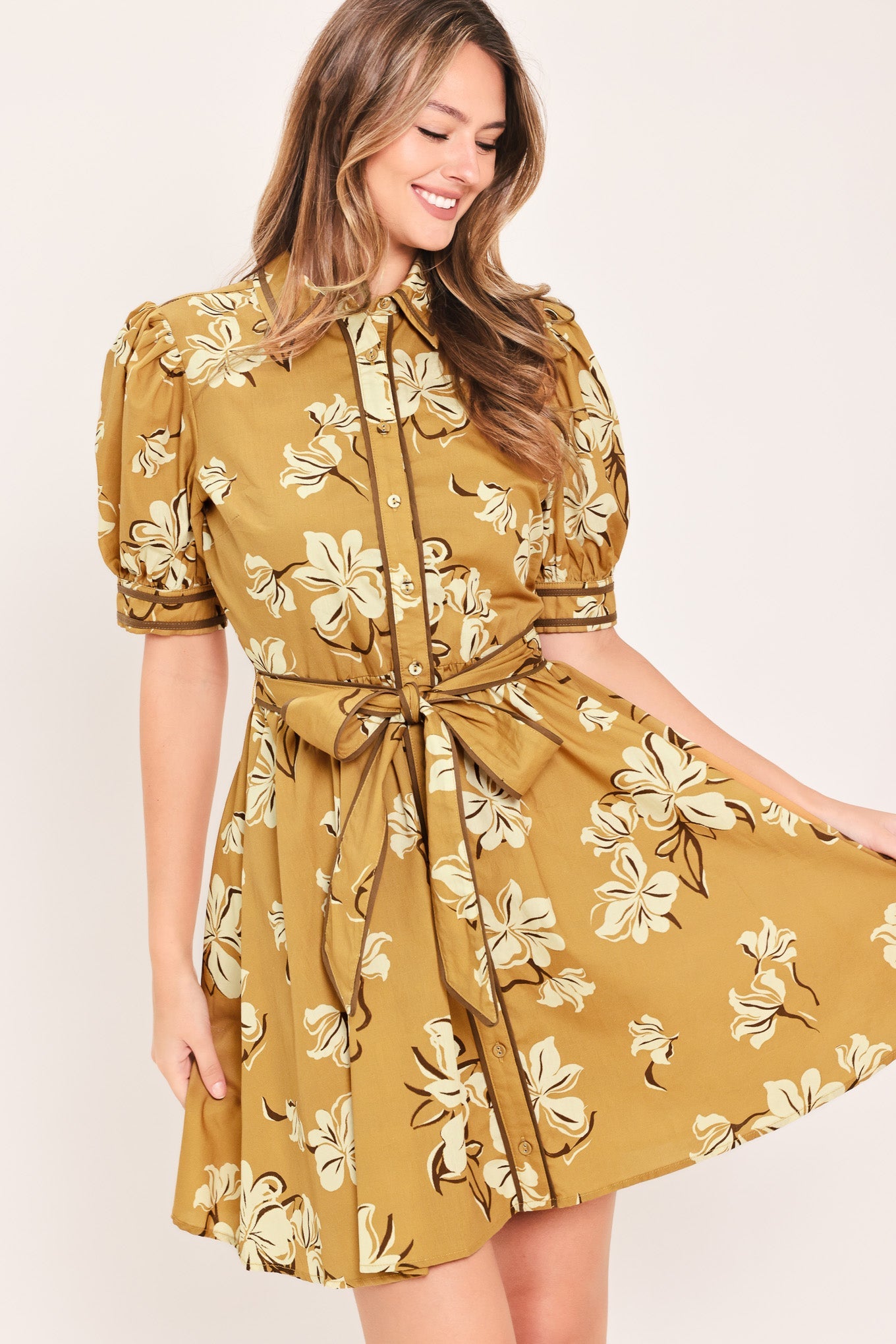 Sunwarm Floral Charm Mini Shirt Dress