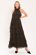 Deep Brown Lace Drift Halter Maxi Dress
