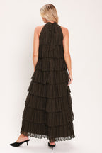 Deep Brown Lace Drift Halter Maxi Dress