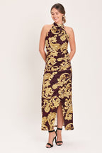 Scarlet Spell Crushed Velvet Halter Maxi Dress