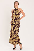 Scarlet Spell Crushed Velvet Halter Maxi Dress