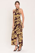 Scarlet Spell Crushed Velvet Halter Maxi Dress