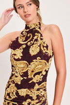 Scarlet Spell Crushed Velvet Halter Maxi Dress