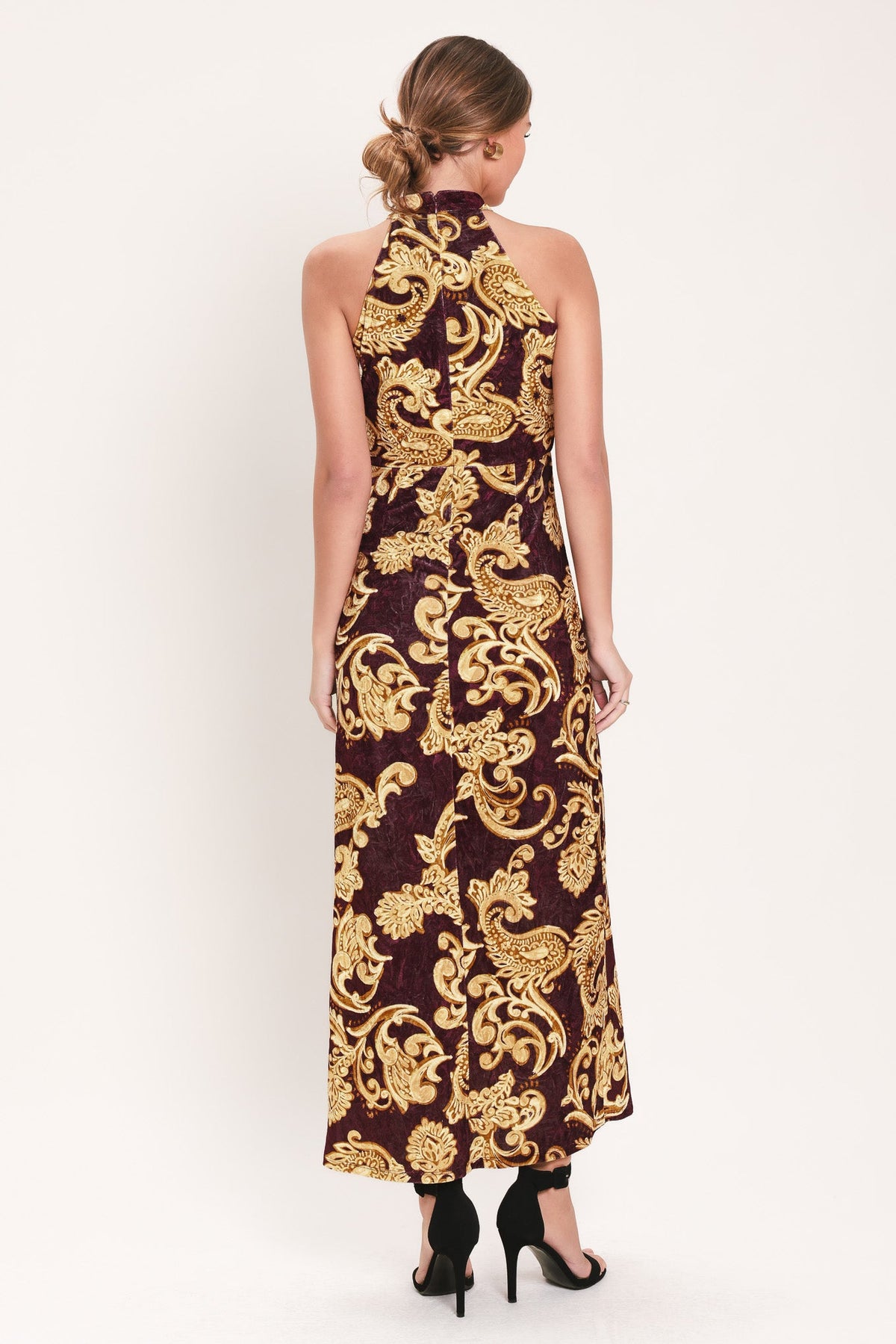 Scarlet Spell Crushed Velvet Halter Maxi Dress