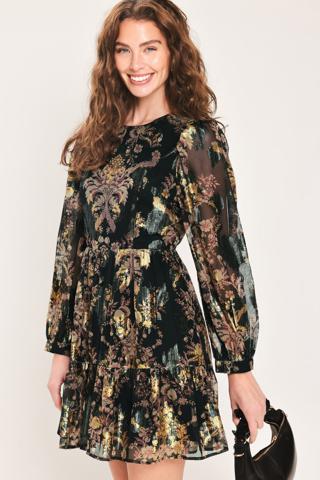 Midnight Flirt Printed Ruffle-Hem Mini Dress