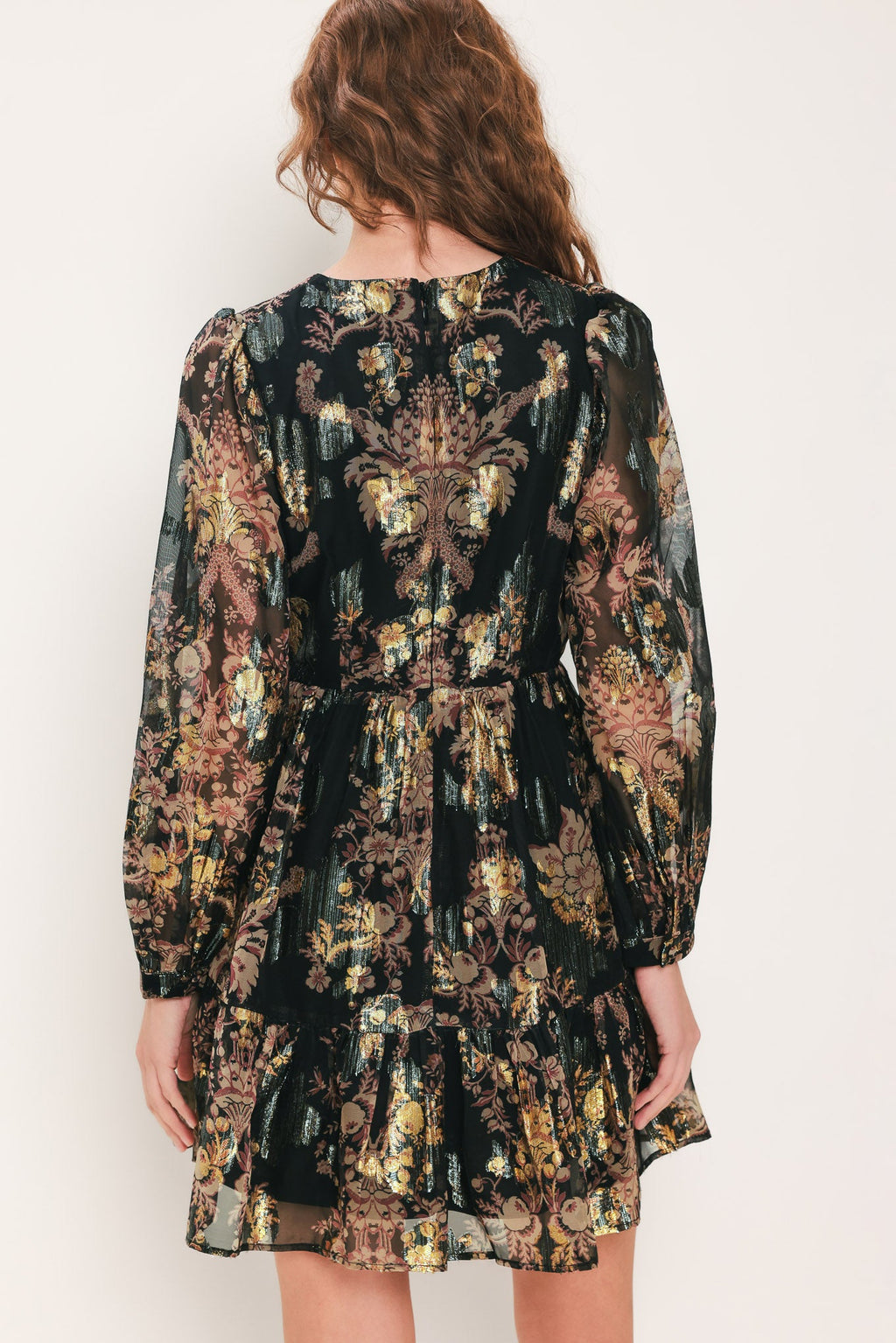 Midnight Flirt Printed Ruffle-Hem Mini Dress