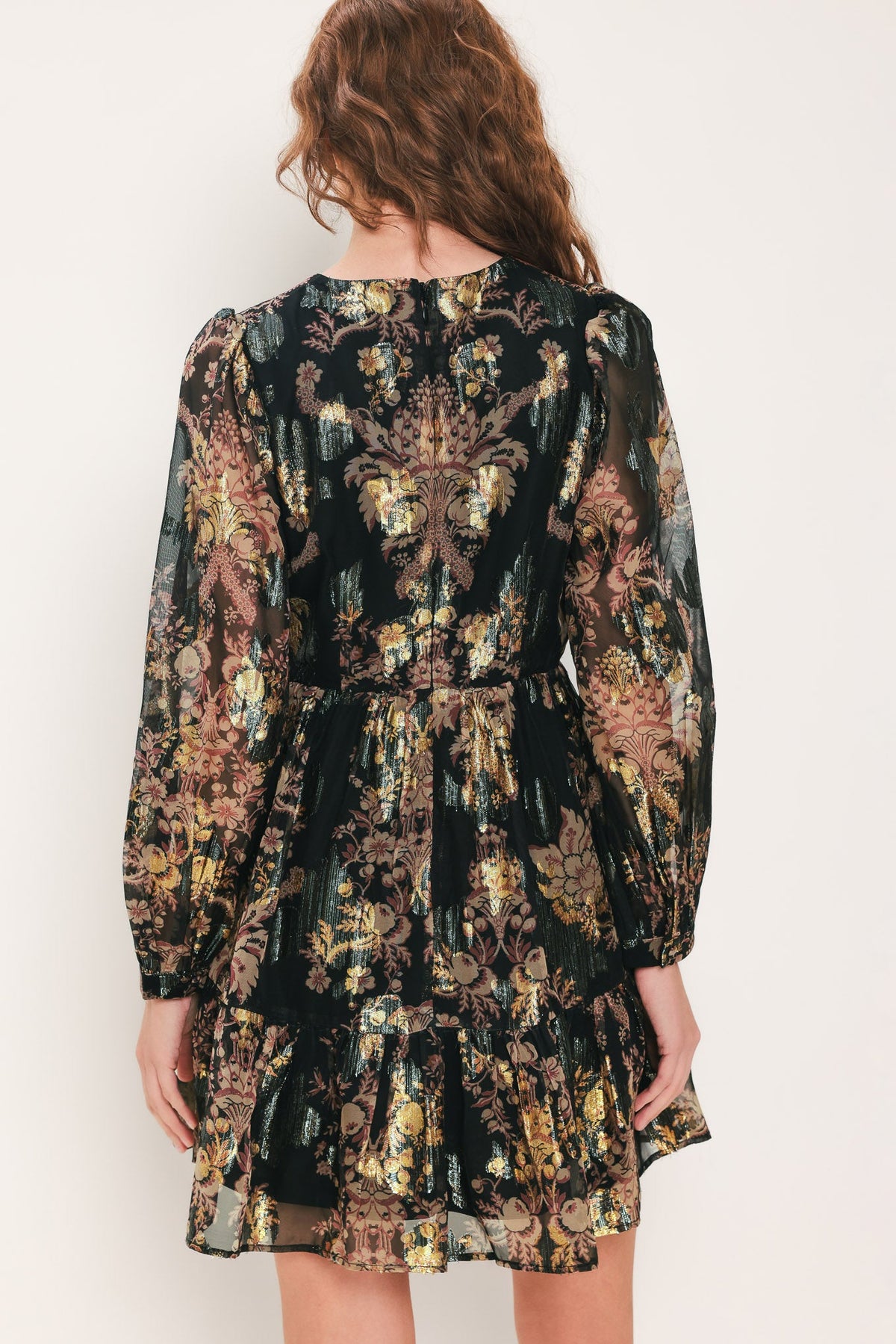 Midnight Flirt Printed Ruffle-Hem Mini Dress