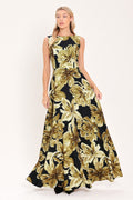Antique Gold Bloom Maxi Dress