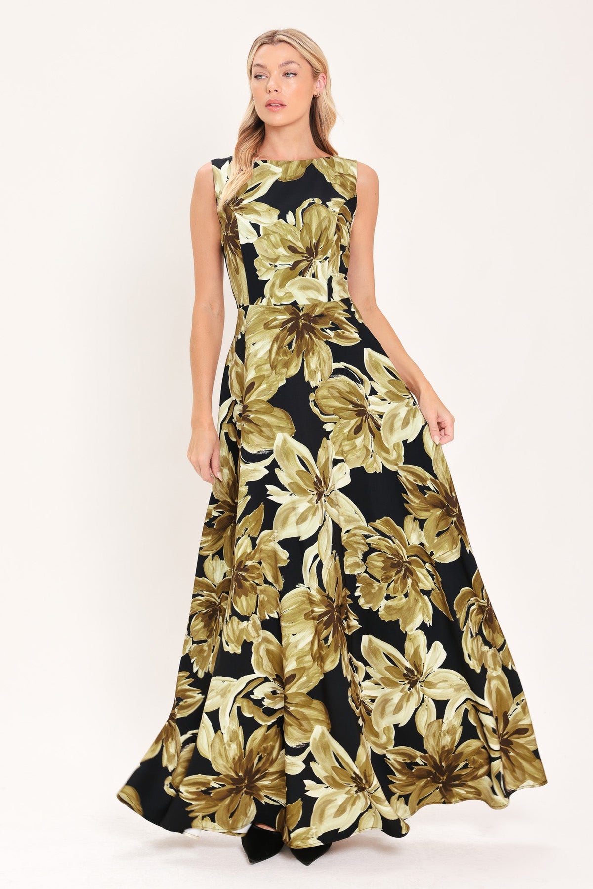 Antique Gold Bloom Maxi Dress